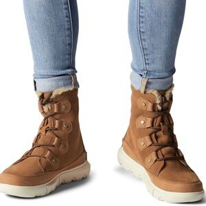 Sorel Tan Suede Lace-Up Fur-Trim Ankle Boots 6.5